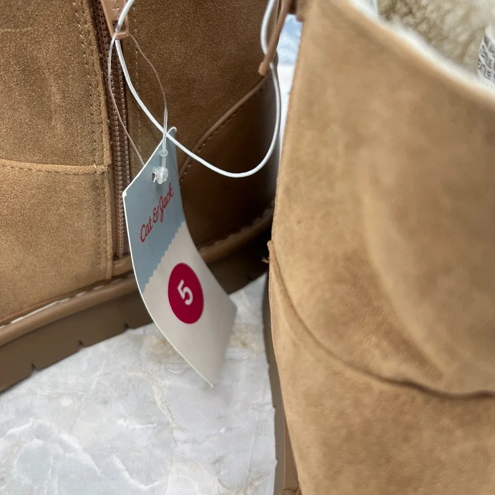 NEW Cat & jack faux shearling ankle boots tan back to school fall winter 5